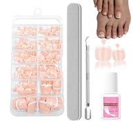 120pcs Toe Nails False Kit - French Tip False Toenails Kit - Square Nude Fake Toenails In 12 Sizes With Nail File Set - White French Tip Design For Vacation & Party