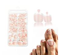 120PCS White French Fake Toe Nails Set, ABS Press On Toenails, Short Square French Tip Nude False Toenails for Women Nail Art DIY Gift