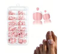120PCS White French Fake Toe Nails Set, ABS Press On Toenails, Short Square French Tip Pink False Toenails for Women Nail Art DIY Gift