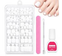 120Pcs White Press on Toenails, Short Fake Toe Nails, Square False Toe Nail Tips - 12 Sizes Glossy Full Cover Acrylic with Glue - DIY Pedicure Kit for Women, Sandals & Holiday Wear