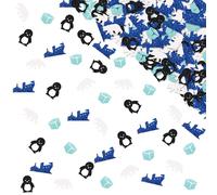 120pcs Winter Animal Confetti, Penguin Table Confetti, Blue Glitter Polar Bear Frozen Ice Table Scatter for Baby Shower Birthday, Winter Wonderland Party Decoration