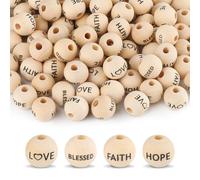 120pcs Wooden Word Beads with Inspirational Messages "Love, Blessed, Hope, Faith" DIY Craft Supplies for Prayer Bracelets, Necklaces, Keychains Christian Gifts for Women, Girls, Mom