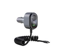 120W 4-in-1 Cigarette Lighter Splitter | Adattatore Accendisigari 12/24V with Cavo Retrattile Type-C, USB-C/USB-A, compatible with iPhone/Samsung