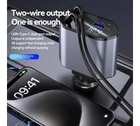 120W Aluminum Dual USB-C Car Charger for Fast Charging - 4-in- with Retractable Cable, ABS + Aluminum Body, Low-Voltage, for Smartphones Tab