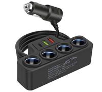 120W Car Cigarette Lighter Adapter, 12/24V 7 in 1 Multi-Socket Car Charger Splitter with 4 Sockets & 3 USB Ports (QC3.0/USB3.1/PD3.1) Fast Charging for Phones iPad Laptop GPS Dash Cam Vehicle Devices