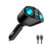 120W Car Cigarette Lighter Adapter, 12V/24V Car USB Charger Splitter Dual USB QC3.0 PD Double Cigarette Lighter Multi Socket with LED Voltmeter Fast Charging for Tablets Phones Dashcam Vehicle