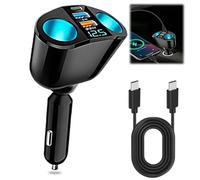 120W Car Cigarette Lighter Adapter, 12V/24V Car USB Charger Splitter Dual USB QC3.0 PD Double Cigarette Lighter Multi Socket with LED Voltmeter Fast Charging for Phones Dashcam Vehicle Devices