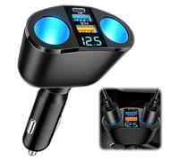 120W Car Cigarette Lighter Adapter, Dual USB QC3.0 & PD 12V/24V Multi Socket Car USB Charger Splitter Double Cigarette Lighter with LED Voltmeter Fast Charging for Phones GPS Dashcam Vehicle Devices