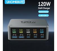 120W Desktop Fast Charging Station PD 30W USB Type C 5-Port Digital Display GaN Charger for iPhone Samsung Xiaomi Phone Tablets