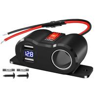 120W Dual USB Outlet Cigarette Lighter Socket Splitter with LED Voltmeter/Rocker, 12V Car Charger Power Adapter Replacement Plug Female for RV Marine Boat Motorcycle Truck ATV UTV Van (3 * 10A Fuse)