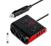 120W Fast Car Cigarette Lighter Multi Socket, 12/24V 7 in 1 Multi Sockets Lighters Adapter 3 Cigarette Lighter Splitters 4 USB Charging Ports Charger with Voltage Monitor for Laptop Phones Car Devices