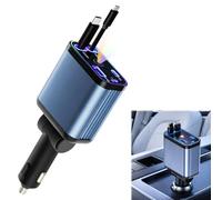 120W Fast Cigarette Lighter USB Charger, 4 in 1 Retractable Car Charger with Starry Sky LED 180° Adjustable Car Charger Adapter, 80cm Retractable Cable, Compatible with iPhone/Android