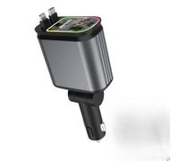 120W Retractable Car Charger 4 in 1 Car Charger Adapter with Retractable Cables and Voltage Display, for 12V / 24V Vehicles, Compatible with i-P-hone, Android, Samsung Galaxy