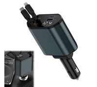 120W Retractable Car Charger 4 In 1 Car Charger,Ca r Usb Charge r 2 Port Fast Charg e With USB+Type C Retractable Cables And USB/USB-C Ports Compatible With I-Phone Android Samsung Galaxy