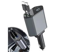 120W Retractable Car Charger Adapter, Super Fast 4 in 1 Car Phone Fast Charger with 2 Retractable Cables (2.6Ft) USB-C/A Port and Voltage Display for iPhone 16 15 iPad AirPods Samsung Galaxy Android