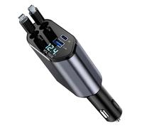 120W Retractable Car Charger, Fast Car Charger Adapter with Retractable Type-C & Light-ning Cables, Aluminum Alloy Super Fast Charging USB Plug for iPhone 15/14/13, for Samsung Galaxy
