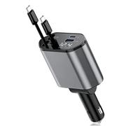 120W Retractable Car Charger, Fast Car Charger Adapter with Type-C Cables
