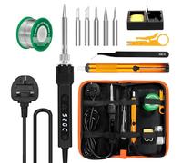 120W Soldering Iron Kit LED 7s Fast Heating Adjustable Temp 180-520°C | Welding Tools Auto Sleep Precision Electronics with Solder Wire, 5 Soldering Iron Tips, Desoldering Pump, Stand, Tweezers