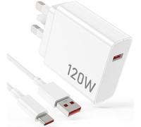 120W USB Plug Charger for Xiaomi Redmi Note 14 13 12 11 Pro,120W Fast Charger Plug with 6A Turbo Charging Cable 1M UK Power Adapter for Xiaomi 14T Pro 15 Ultra POCO F7 Ultra X7 Pro C75