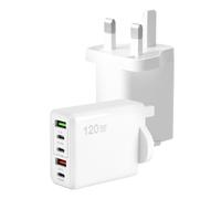 120W USB Plug UK Charger Plug Fast Charging 2Pcs Multi USB Plug 5 Port Dual Port PD QC Wall Charger Head Type C Charger Head for iPhone 16 15 14 13 12 Pro Max Plus X XS XR Samsung, White