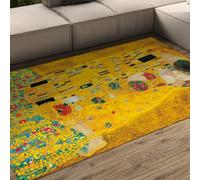 120x150 Washable Area Rug Low-Profile with Non Slip Backing Soft Rug Famous Artwork The Kiss Printed Carpet Doormat Luxury Vintage Large Rugs for Living Room Bedroom Dining Room Yellow