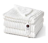 (120x160cm, White) Electric Blanket Soft Ribbed Flannel Heated Blanket Heated Throw Fast Heating with 9 Heating Levels 1-12 Hours Auto-Off seting white(120x160 cm)