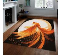 120x170cm Area Rug Phoenix Full Moon Mythical Bird Washable Rugs | Eastern Mythological Animals Non Slip Low Pile Carpet Soft Indoor Rug for Living Room