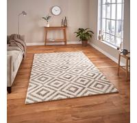 (120x170cm) Elegant Geometric Pattern Rugs 4893 in Beige and White Thick Soft Mats