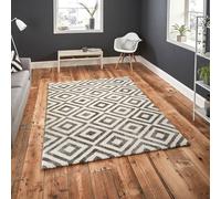(120x170cm) Elegant Geometric Pattern Rugs 4893 in Grey and White Thick Soft Mats