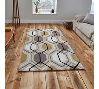 (120x170cm) Hong Kong HK 7526 Modern Pattern Rugs in Beige Yellow Geometric Soft Acrylic Mats