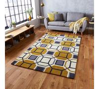 (120x170cm) Hong Kong Rugs HK9238 in Ivory Yellow Geometric Soft Acrylic Mats