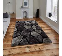 (120x170cm) Noble House Rugs NH 5858 in Black Grey Textured 3D Effect Hand Carved Mats