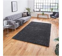 Think Rugs Sierra Dark Grey Rectangle 120 x 170cm Polypropylene Plain Shaggy 9000, Blue