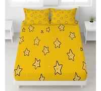 120x190x25 Deep 25 Luxury Printed Small Stars Smiley Faces Fitted Sheet Cartoon Minimal Line Deep Fitted Sheet Bright Sunny Cheerful Deep Corner Elasticated Bed Sheet for Boys & Girls, Mustard yellow