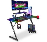 120x60cm Carbon Fibre Effect Gaming Desk, LED Lights Z Frame Compact Olsen & Smith Black 1 Pack