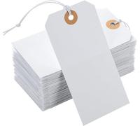 120x60mm Large Price Tags with Strings, White Gift Tie on Blank Marking Tags with Elastic Rope Attached Writable Hanging Merchandise Label for Wedding Birthday Art Craft Packing (200PCS)