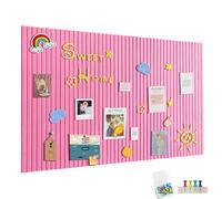 120x90cm Large Self-Adhesive Felt Notice Board, Felt Board Memo Boards with 60 Push Pins Bulletin Board Wall Decoration for Office Kitchen, Photos Memos, Peach Pink
