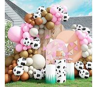 121 PCS Cow Print Balloon Arch Kit, Pink Nude Cow Balloon Garland Kit with Brown Tan Sand White Apricot Latex Balloons Arch Garland for Farm Party Cowboy Party Dcorations Baby Shower Birthday Party