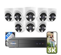[121°Wide View+3K HD] Hiseeu 3K Wired Security Camera System with Audio,8PCS 5MP Security Cameras,Alarm Spotlight,Human Vehicle Detect,No Monthly Fee,3TB HDD for Outdoor Home Surveillance DVR Kit