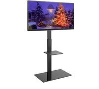 121AV Universal Floor TV Stand for 37-70 inch LED OLED LCD Plasma Flat Curved Screens, Height Adjustable Tall Swivel TV Stand with Tempered Glass Shelves up to 40KG, Max VESA 600x400mm - Black