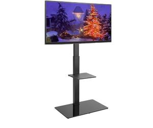121AV Universal Floor TV Stand for 37-70 inch LED OLED LCD Plasma Flat Curved Screens, Height Adjustable Tall Swivel TV Stand with Tempered Glass Shelves up to 40KG, Max VESA 600x400mm - Black
