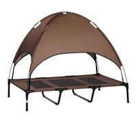 PawHut 122cm Elevated Dog Bed Cooling Raised Pet Cot UV Protection Canopy Coffee