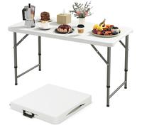 122 cm Portable Camping Table Adjustable Fold-in-Half Table COSTWAY White One Size