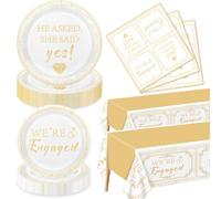 122 Pieces Happy Engagement Party Decorations - Including Engagement Paper Plates, She Said Yes Napkins, and Engaged Tablecloth for Wedding Bridal Shower Party Supplies, Serve 40 Guests