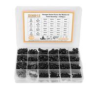 1220Pcs M2 M3 M4 M5 Hex Socket Screw Nut Washer Kit Assortment, Cap Head Carbon Steel Metric Hardware Set Black Machine Screws Nuts Bolts and Washers Set for DIY