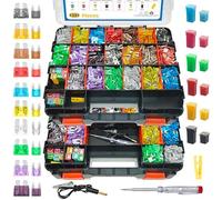 1221PCS Car Fuse Assortment Kit Mini &Standard Blade Tall/STD Profile Box Shaped Automotive Fuses with Fuse Puller and Circuit Tester, for Cars Trucks SUVs Boats, Double Sided Organizer