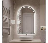 122cm Arch Wall Mirror with LED Light 101cm Anti Fog Bathroom Mirror Frameless Touch Control 3 Color Options for Bedroom Dimmable Lighting Modern Decor.