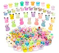 122Pcs Luminous Mini Resin Animal Figurines Glow in The Dark Cute Rabbits Frogs Mushrooms Glitter Ducks 4 Combination Miniature Figurines Set for Office Garden Decoration Aquarium Home Party Decor
