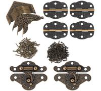 122PCS Vintage Bronze Hinge for Furniture Decoration, Antique Engraved Latch Hasp Hinges for Jewelry Box Decoration, Box Corner Protectors Hardware Kit/Wooden Box Jewelry Right Hook Hinges
