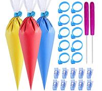 122Pieces Tipless Piping Bags - 100pcs Disposable Piping Pastry Bag for Royal Icing/Cookies Decorating - 10 Pastry Bag Ties,10 Clips &2 Scriber Needle - Best Cookie/Cake Decorating Tools (14 inch)